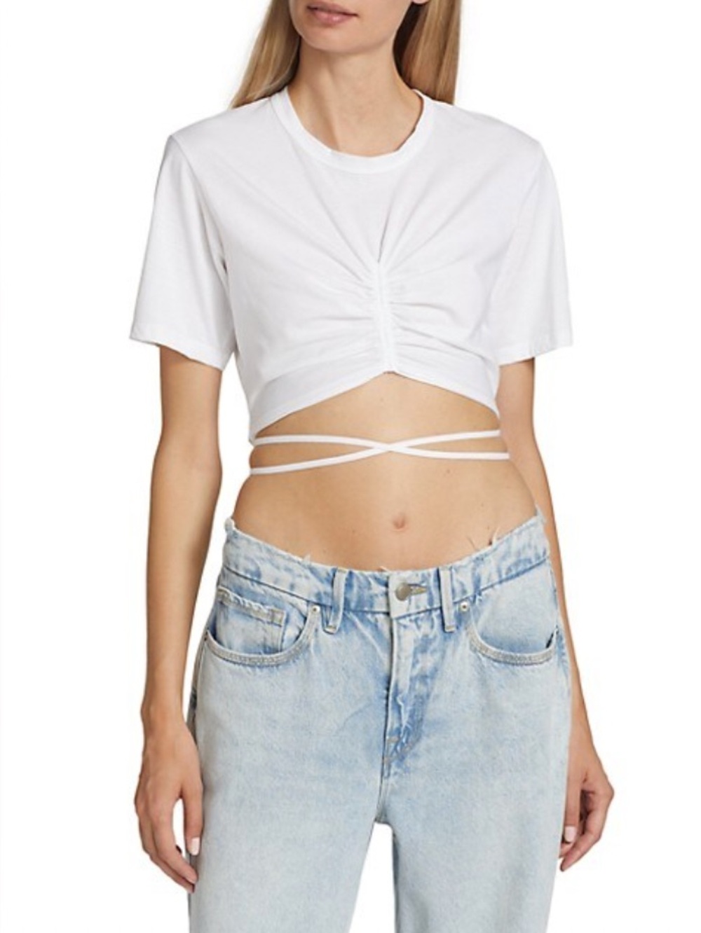 A.L.C Jane Cropped Tie Cotton Crop Top T-Shirt Ruched Front